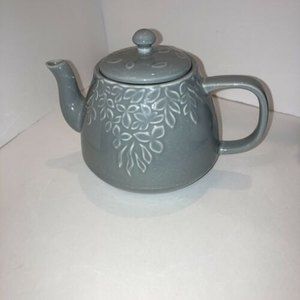 Ceramic Glazed Tea Pot with Tea Strainer Bluish Gray Glaze Vintage